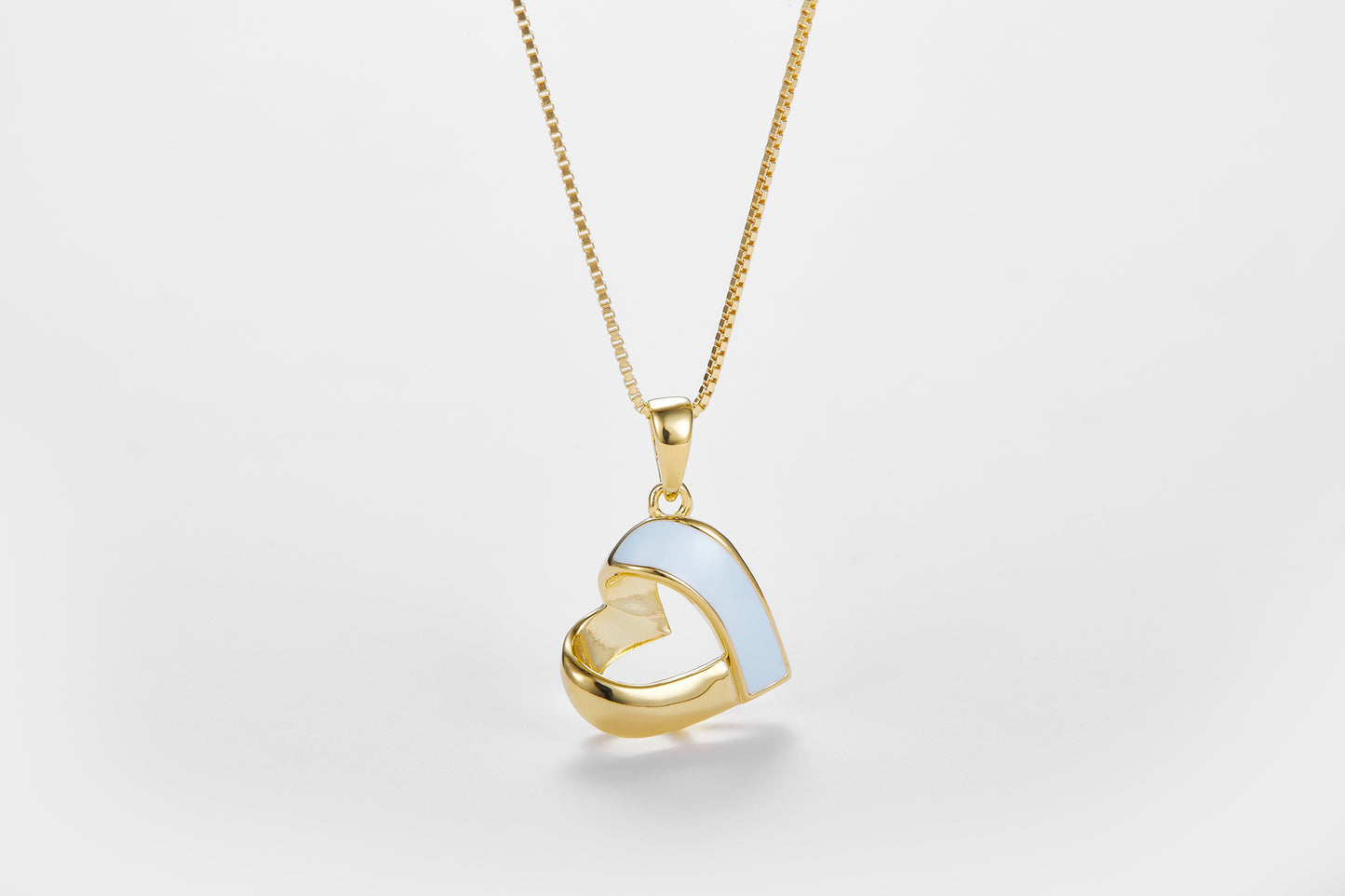SMALTO Silver Sideway Heart Necklace – Yellow Gold with Celeste Enamel