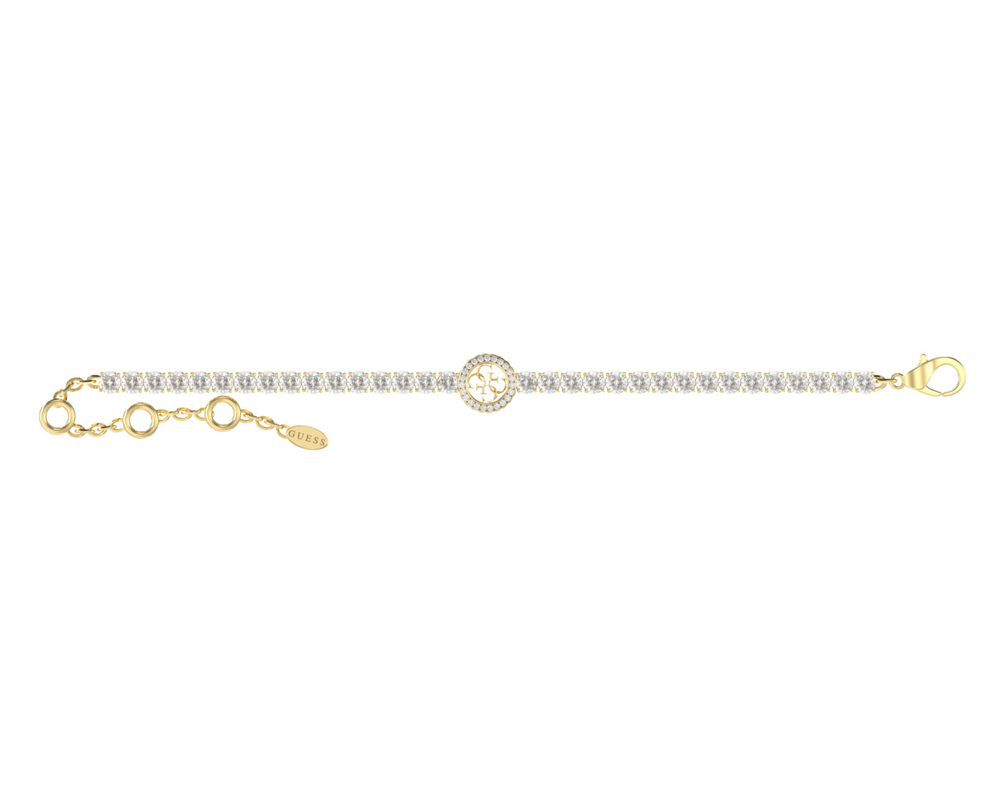 Guess Paradise 4G Logo Gold‑Tone Tennis Bracelet – UBB05142YGL