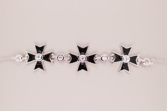 Black and Silver Maltese Cross Bracelet