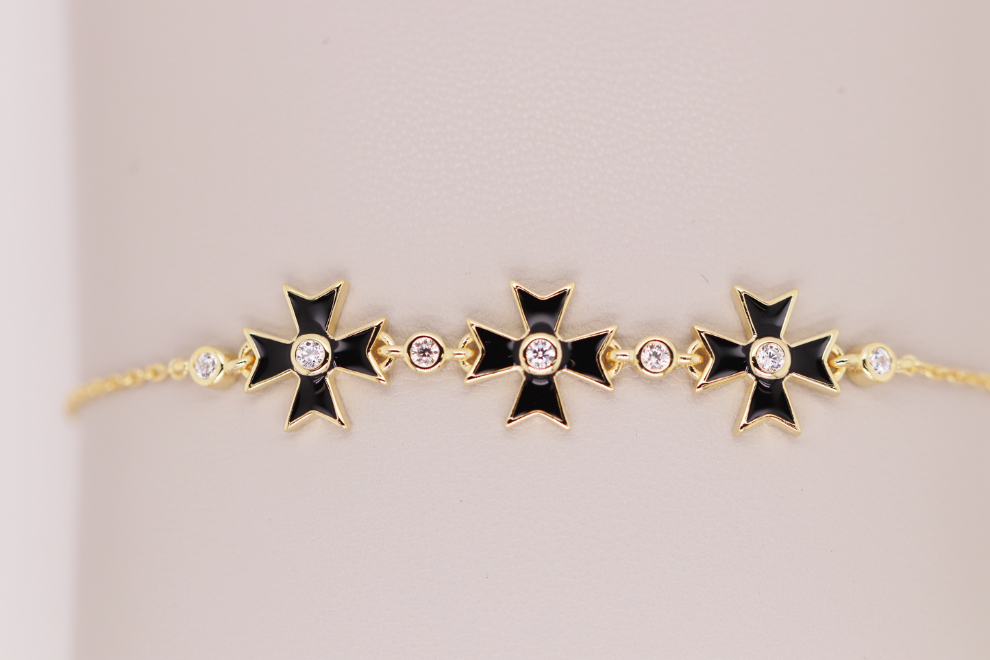 Black and Gold Maltese Cross Bracelet Ref: MT01B-BLACK-YG
