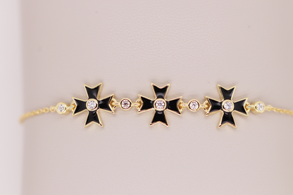 Black and Gold Maltese Cross Bracelet Ref: MT01B-BLACK-YG