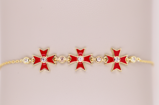 Red and Gold Maltese Cross Bracelet Ref: MT01B-RED-YG