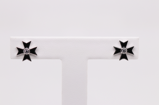 Black and Silver Maltese Cross Earrings Ref: MT01E-BLACK-WR