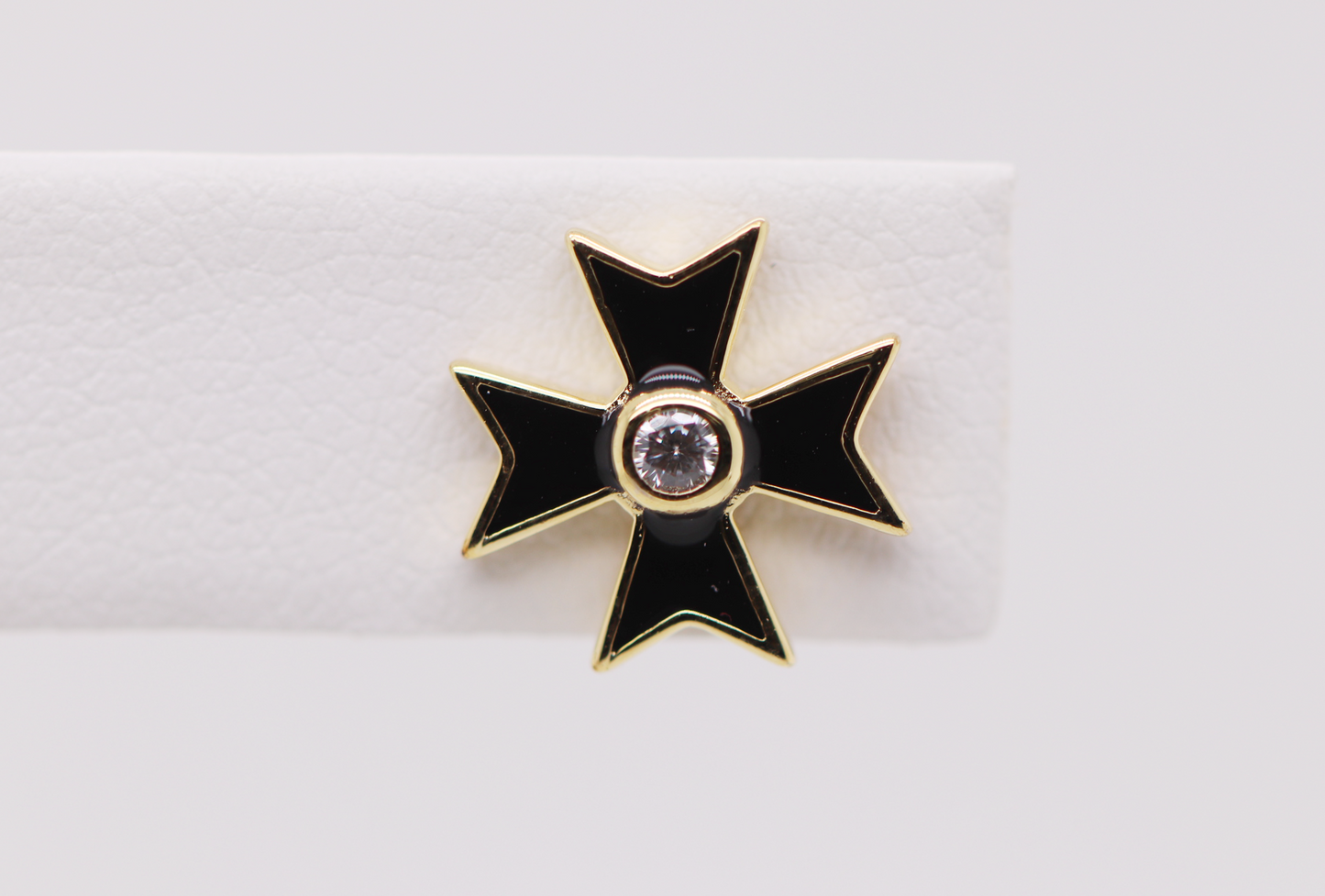 Black and Gold Maltese Cross Earrings Ref: MT01E-BLACK-YG