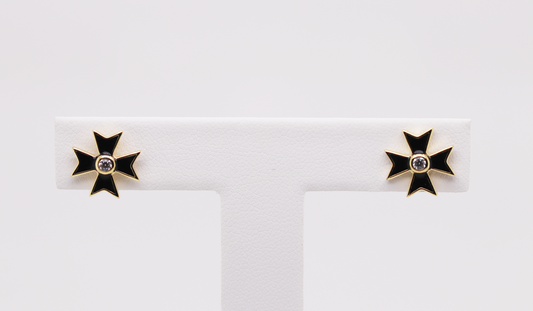 Black and Gold Maltese Cross Earrings Ref: MT01E-BLACK-YG