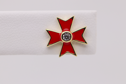 Red and Gold Maltese Cross Earrings Ref: MT01E-RED-YG
