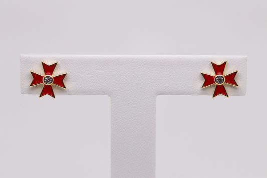 Red and Gold Maltese Cross Earrings Ref: MT01E-RED-YG