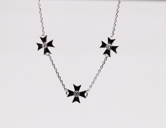 Black and Silver Maltese Cross Necklace Ref: MT01N-BLACK-WR
