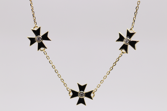 Black and Gold Maltese Cross Necklace Ref: MT01N-BLACK-YG