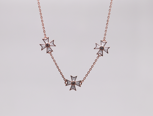 Rose Gold and White Maltese Cross Necklace Ref: MT01N-WHITE-RG