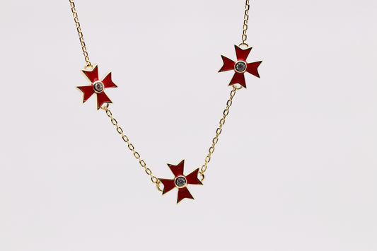 Red and Gold Maltese Cross Necklace Ref: MT01N-RED-YG