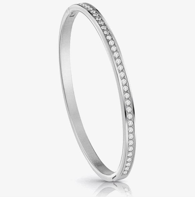 GUESS Colour My Day Silver Tone Crystal Hinged Bangle UBB02248RHL