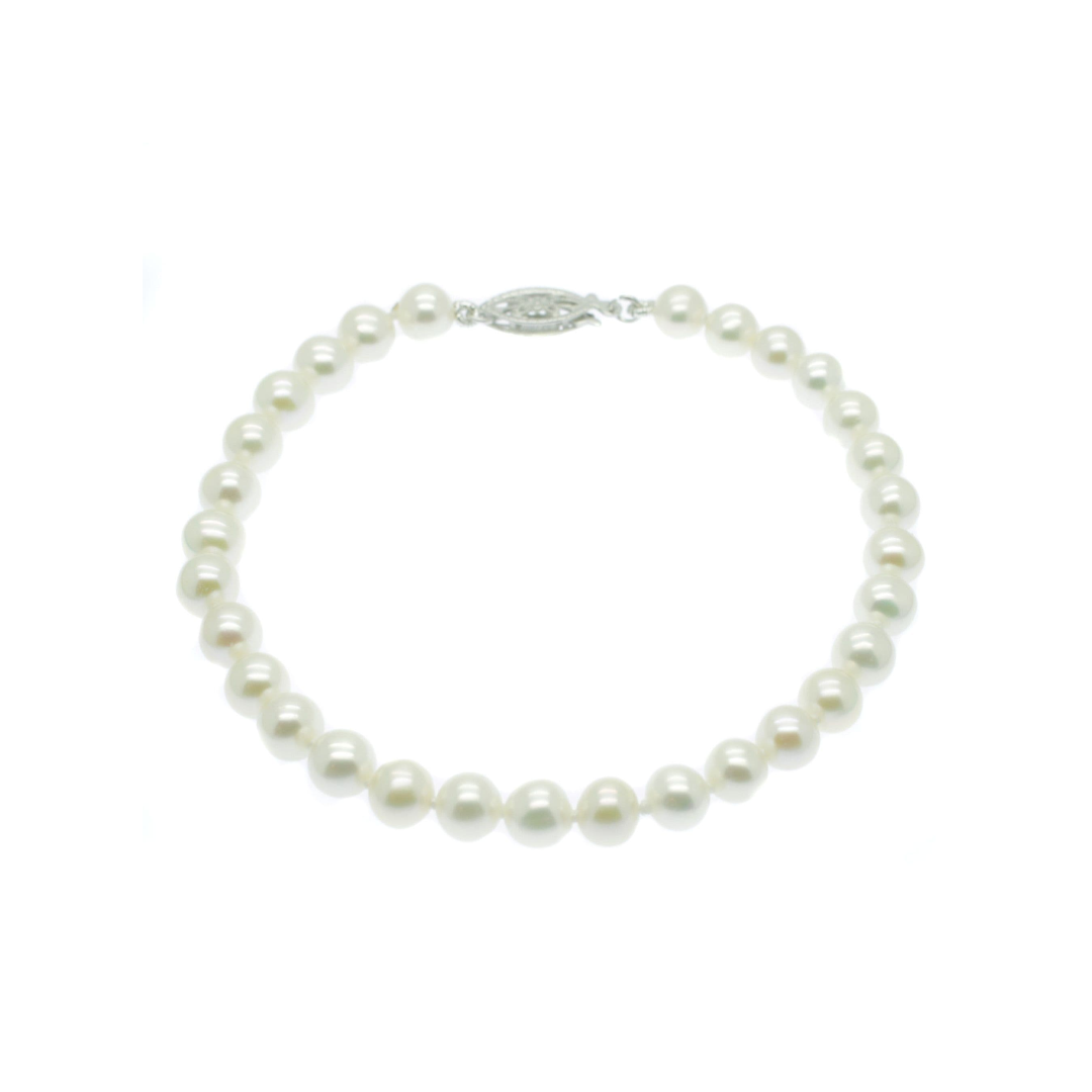 Bracelet 19cm ling in silver rhodium-plated, 7mm round white pearls Ref :98570120210101