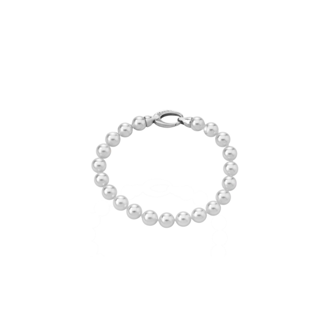 Bracelet 19cm ling in silver rhodium-plated, 7mm round white pearls Ref :98570120210101