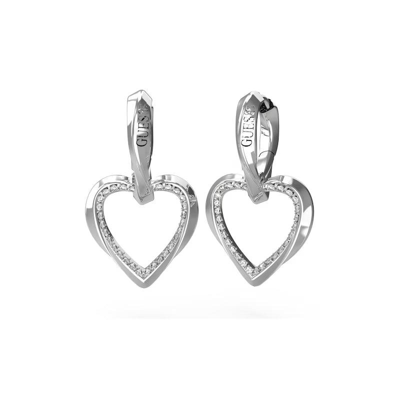 Guess Silver Tone Mon Amour Heart Stud Earrings UBE04617RH
