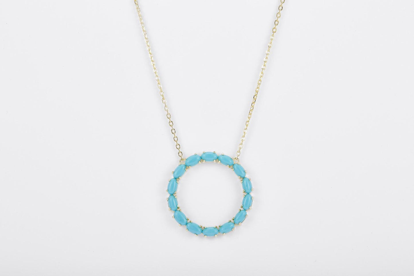 Pietra Collection Round Pendant Necklace - Turquoise
