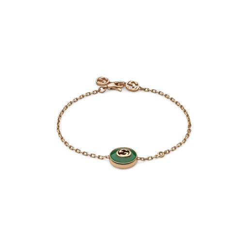 GUCCI INTERLOCKING Bracelet in pink gold, green agate and 12mm Diamond pendant