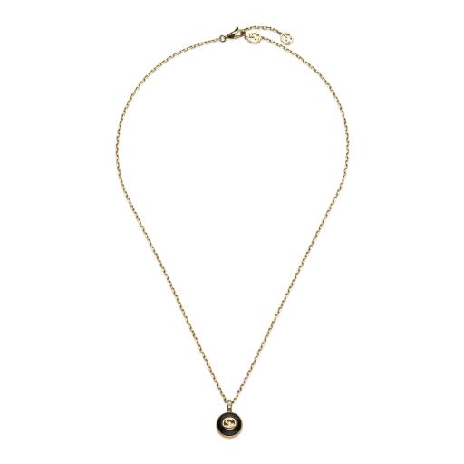 GUCCI INTERLOCKING Necklace in yellow gold, onyx and 12mm Diamond pendant