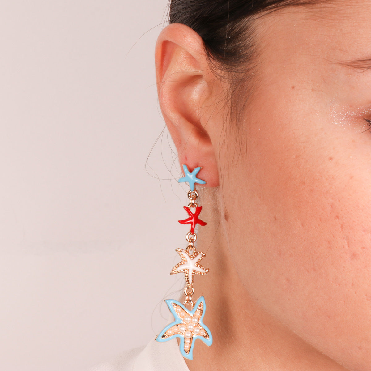 Earrings with Hanging Colored Starfish
