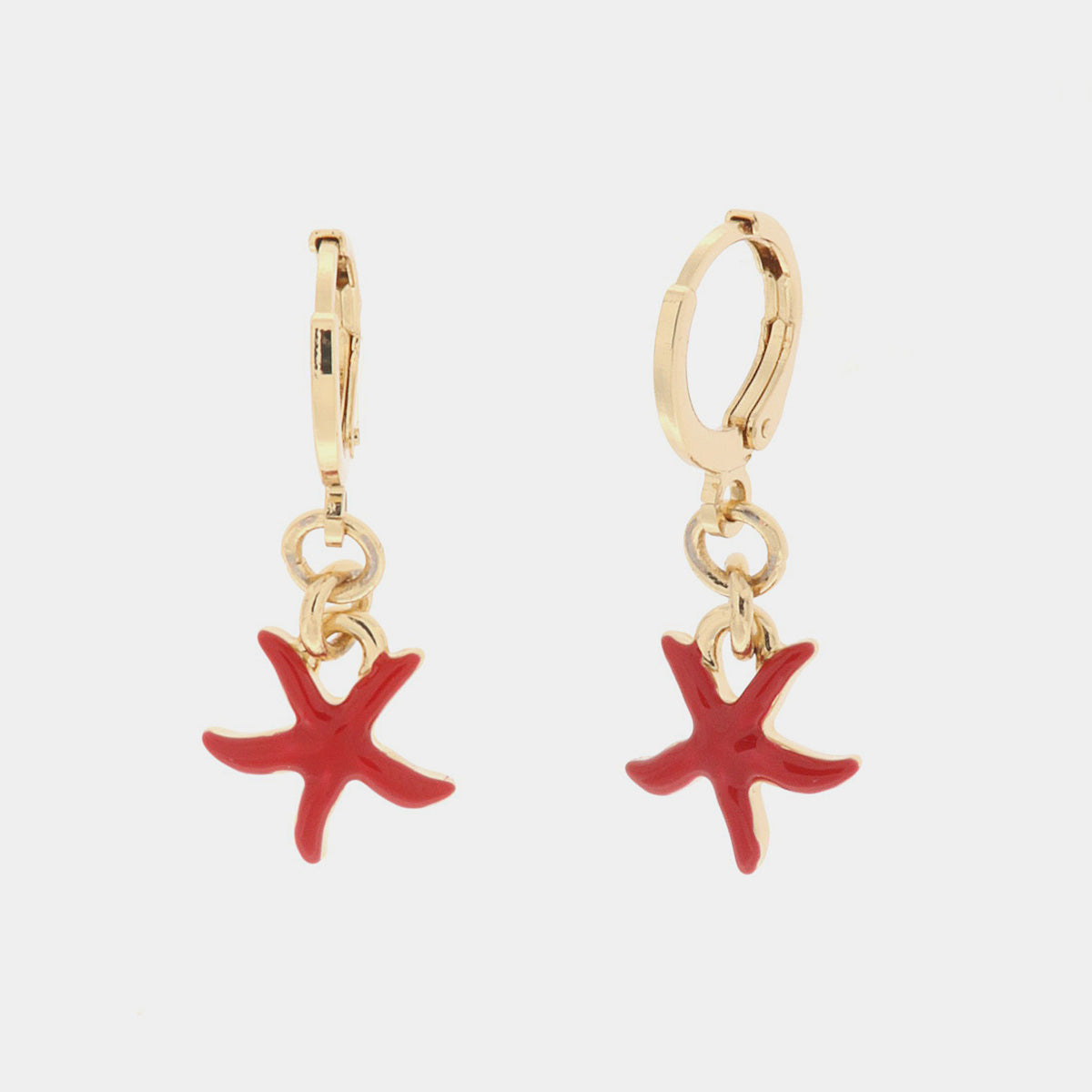 Earrings with Red Starfish Pendant