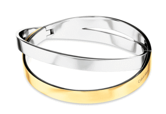 Calvin Klein Sculpted Crossover / Two-Tone Silver & Gold-Tone Stainless Steel Bangle 35000615C