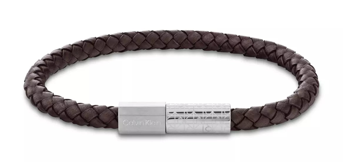 Calvin Klein Industrial Facets Men's Braided Leather Bracelet 35100089