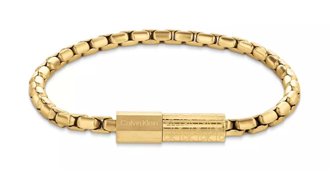Calvin Klein Men's Gold-Tone Stainless Steel Rounded Box Chain Bracelet 35100095