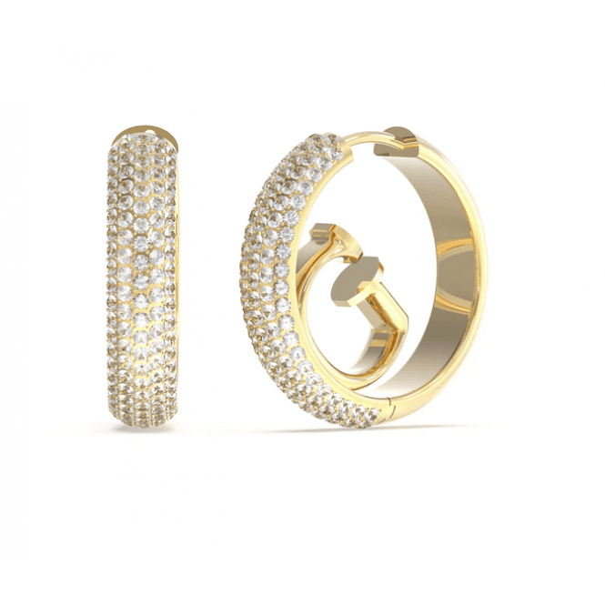 Guess Gold Plated G Logo Pave Huggy Earrings UBE03299YG