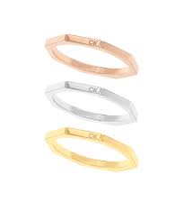 Calvin Klein Geometric Hexagon / Tri-Tone Stackable Stainless Steel Ring Set 35000509E