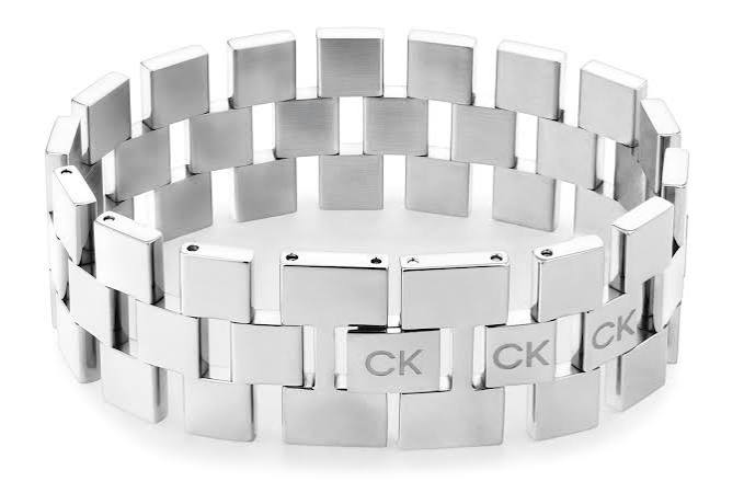 Calvin Klein Geometric Link / Silver-Tone Stainless Steel Monogram Men's Bracelet 35000243