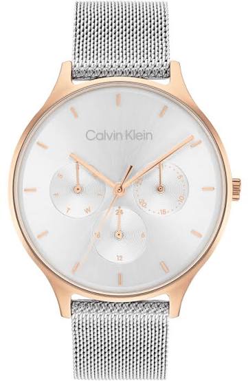 Calvin Klein Multifunction / Two-Tone Rose Gold Case & Silver Mesh Watch 25200106