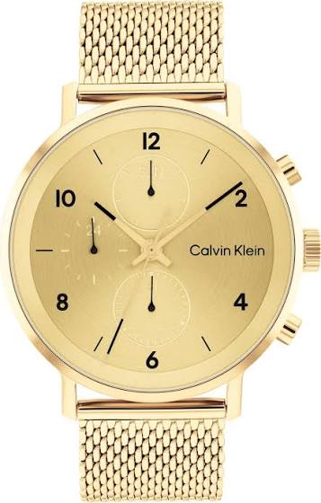 Calvin Klein Multifunction Sub-Dial / Gold-Tone Stainless Steel Mesh Watch 25200109