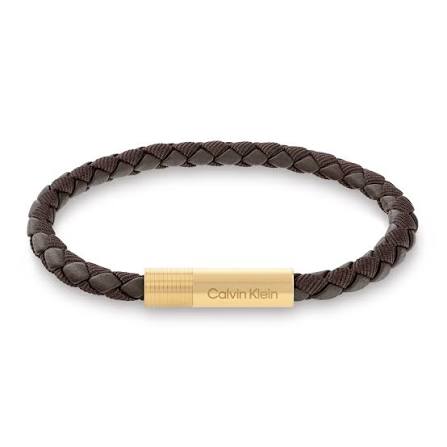 Calvin Klein Braided Leather / Gold-Tone Stainless Steel Men's Bracelet 35100027