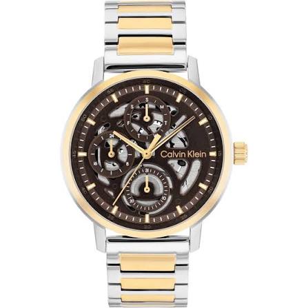 Calvin Klein Architectural / Multi-Function Skeleton Brown Dial Two-Tone Men's Stainless Steel Watch 25200564