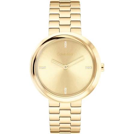 Calvin Klein Crystal Minimalist / Champagne Sunray Crystal Dial Gold-Tone Stainless Steel Watch 25100094