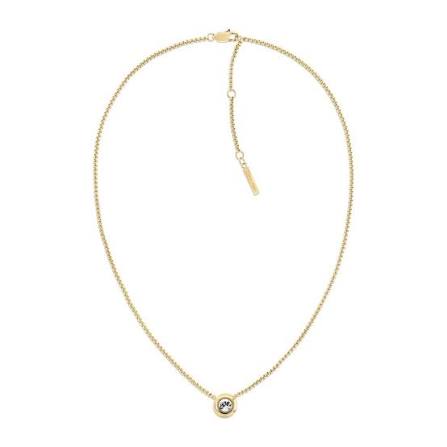 Calvin Klein Minimalist Solitaire / Gold-Tone Stainless Steel Round Crystal Pendant Necklace 35000770