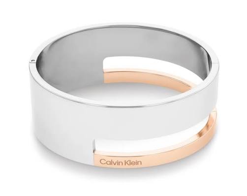 Calvin Klein Geometric Essentials / Sculptural Cut-Out Two-Tone (Silver & Rose Gold) Stainless Steel Bangle 35000675