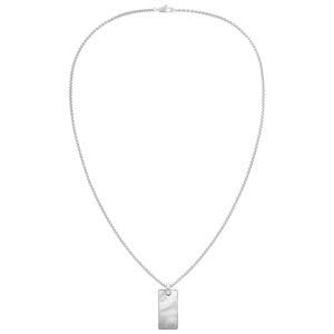 Calvin Klein Mother-of-Pearl Tag / Rectangular Pendant Silver-Tone Stainless Steel Necklace 35100033