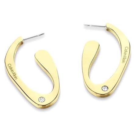 Calvin Klein Sculpted Link / Gold-Tone Stainless Steel Crystal Hoop Earrings 35000688