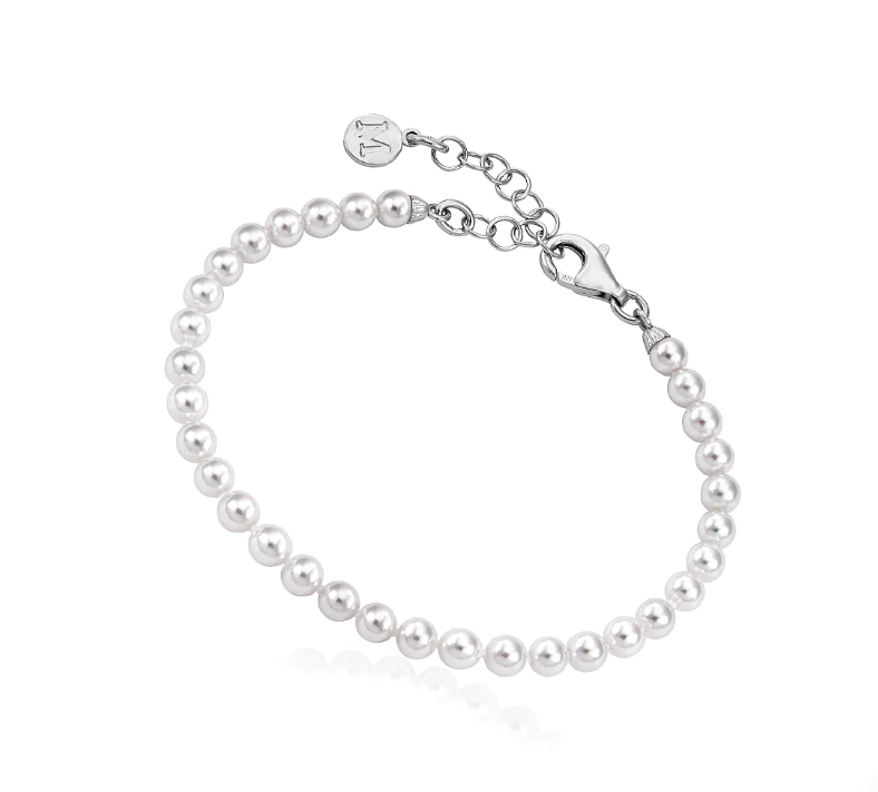 Bracelet 16/19cm ling in silver rhodium-plated, round white pearls 4mm Ref :42530125500101
