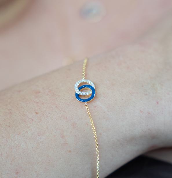 SMALTO - Silver 925 Gold Plated & Blue Enamel Intertwined Bracelet