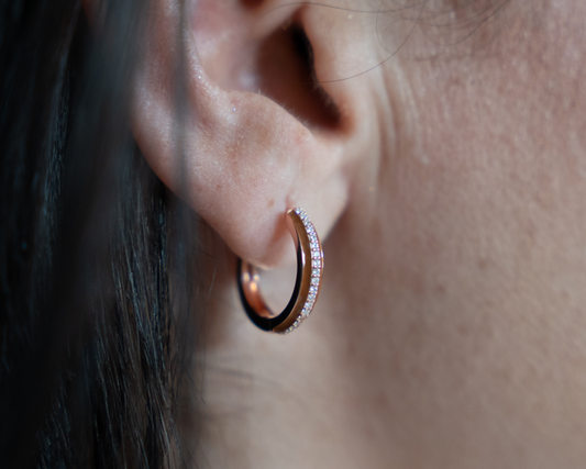 SMALTO - Silver 925 Rose Gold Plated and Brown Enamel Loop Earrings