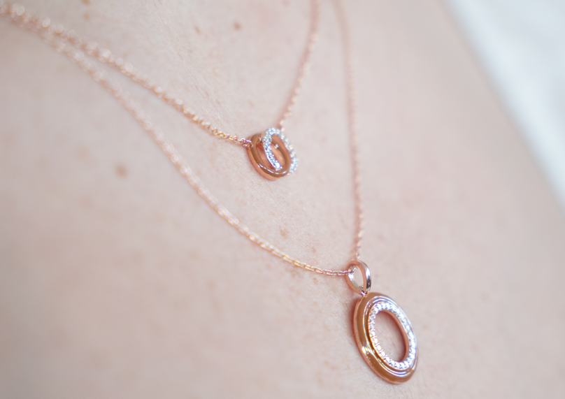 SMALTO - Silver 925 Rose Gold Plated & Brown Enamel Intertwined Necklace