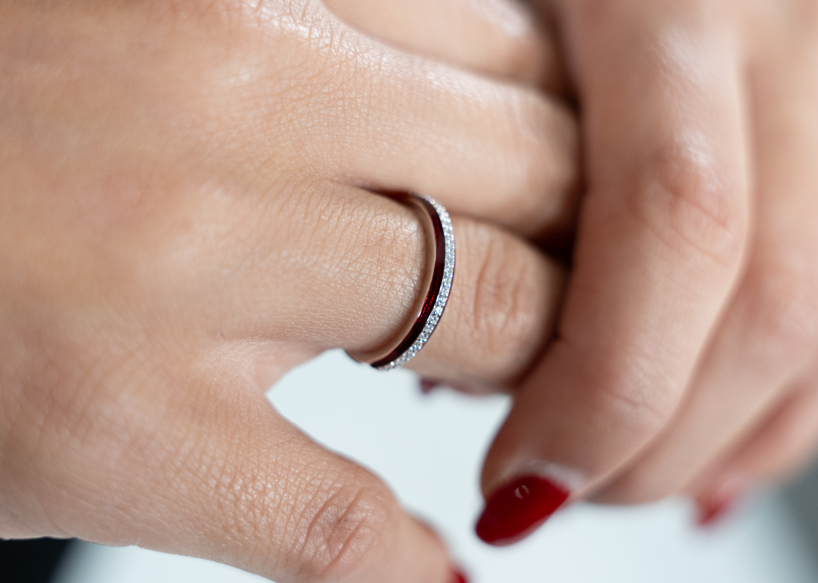 SMALTO - Silver 925 Rhodium Plated and Red Enamel Ring