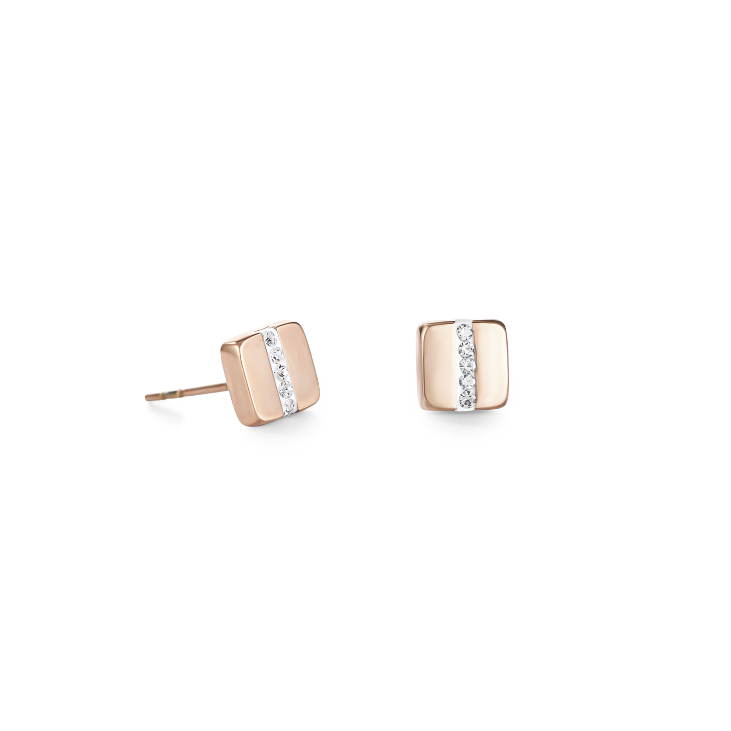 Earrings stainless steel square rose gold & crystals pavé strip crystal Ref :0225-21-1800