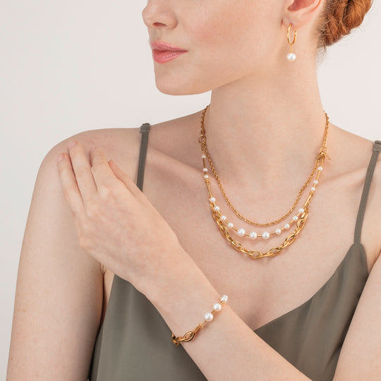 Bracelet Freshwater Pearls & Chunky Chain Navette Multiwear white-gold Ref :1110-30-1416