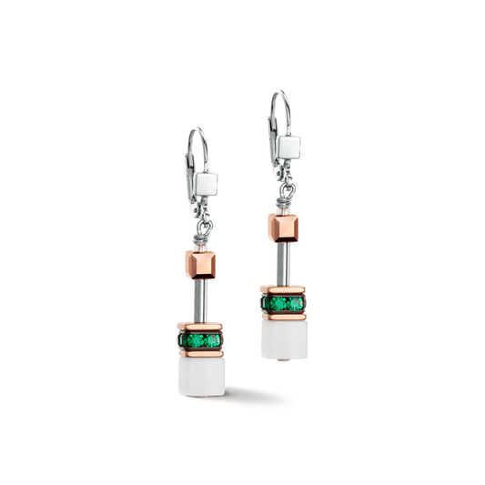 GeoCUBE® Iconic earrings rose gold white & dark green Ref :4013-20-521