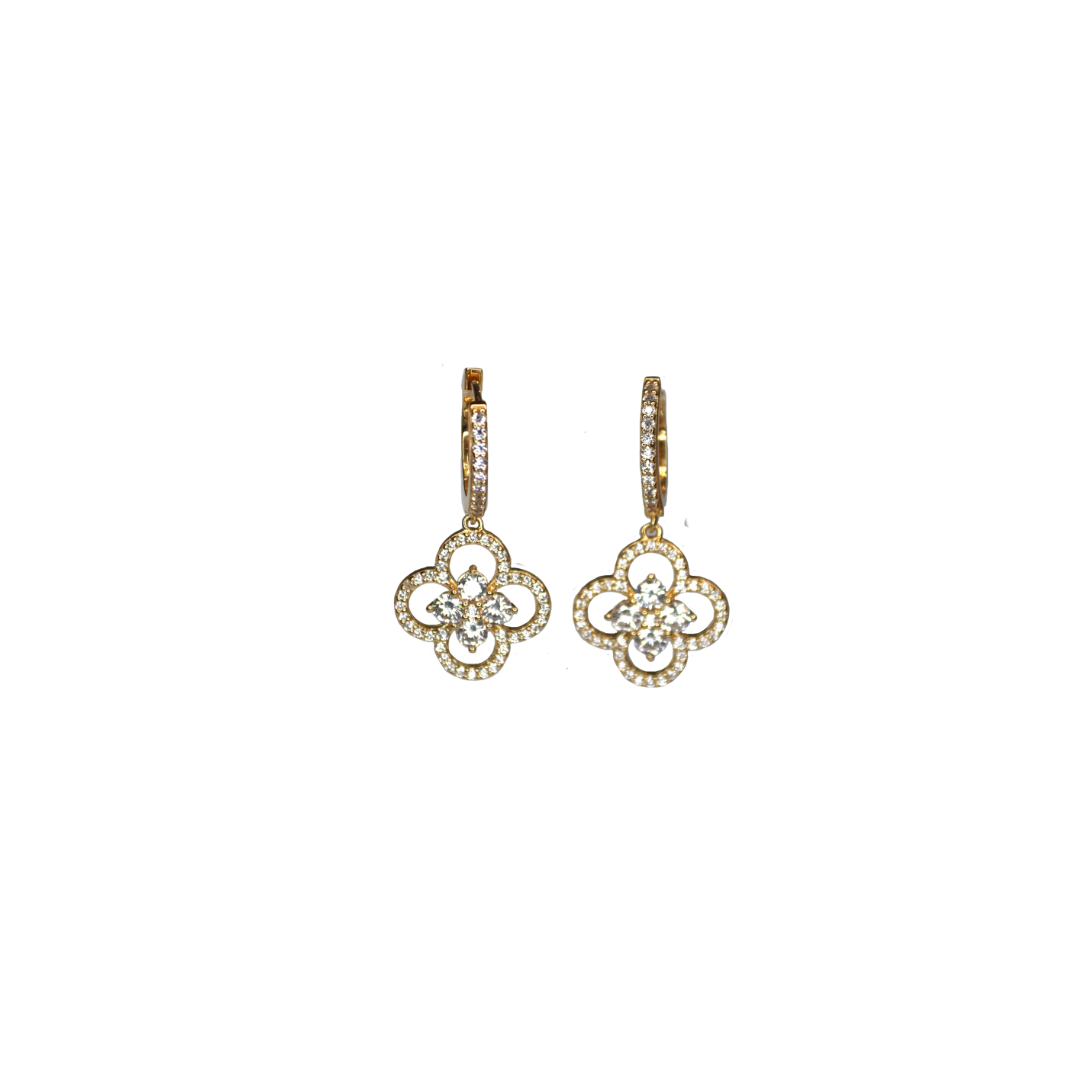Fortuna Yellow Gold Plated Earrings with Aqua Crystals