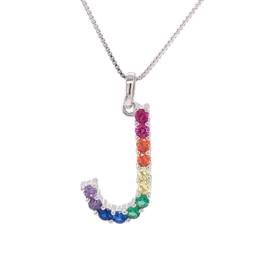 Silver 925 Rainbow Initial Necklace - J