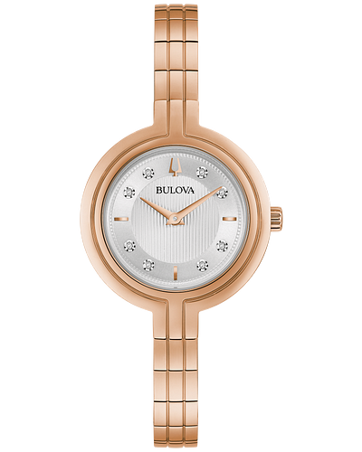 Bulova Rhapsody Women's Rose Gold Silver Dial Diamond Watch 97P145
